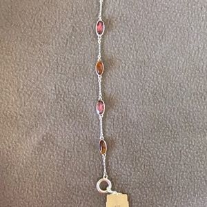 Lori Bonn Amber, Raspberry Topaz Ovals & Twisted Bar Link Bracelet